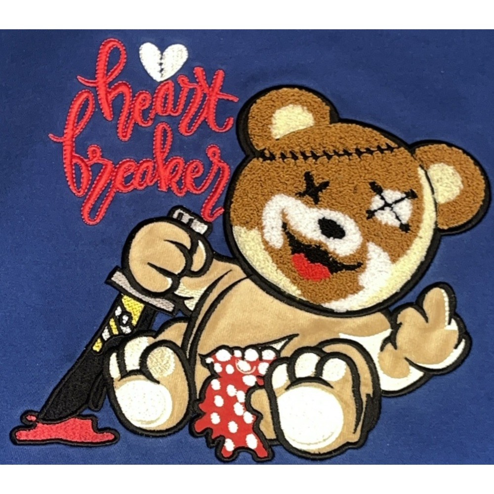 Y2K "Heart Breaker" Killer Teddy Bear Embroidered Sweatshirt 2XL Emo‎ Creepy